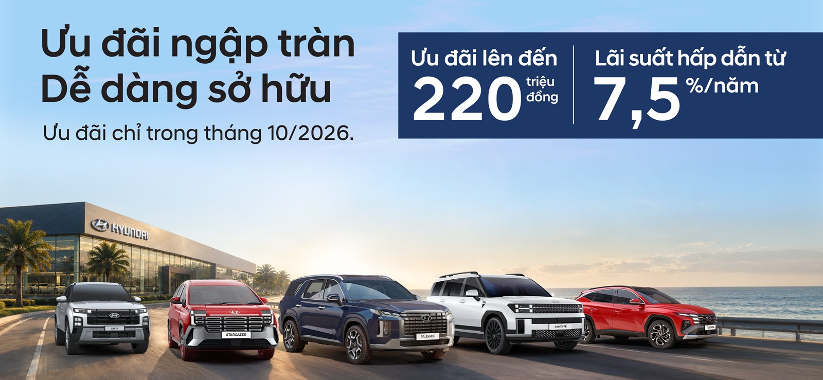Ưu đãi Hyundai lên đến 220 triệu đồng và lãi suất từ 7,5% một năm